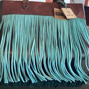 ARIAT Claire  large Tote  brown/Aqua Bag Western gun toting bag not Cross body